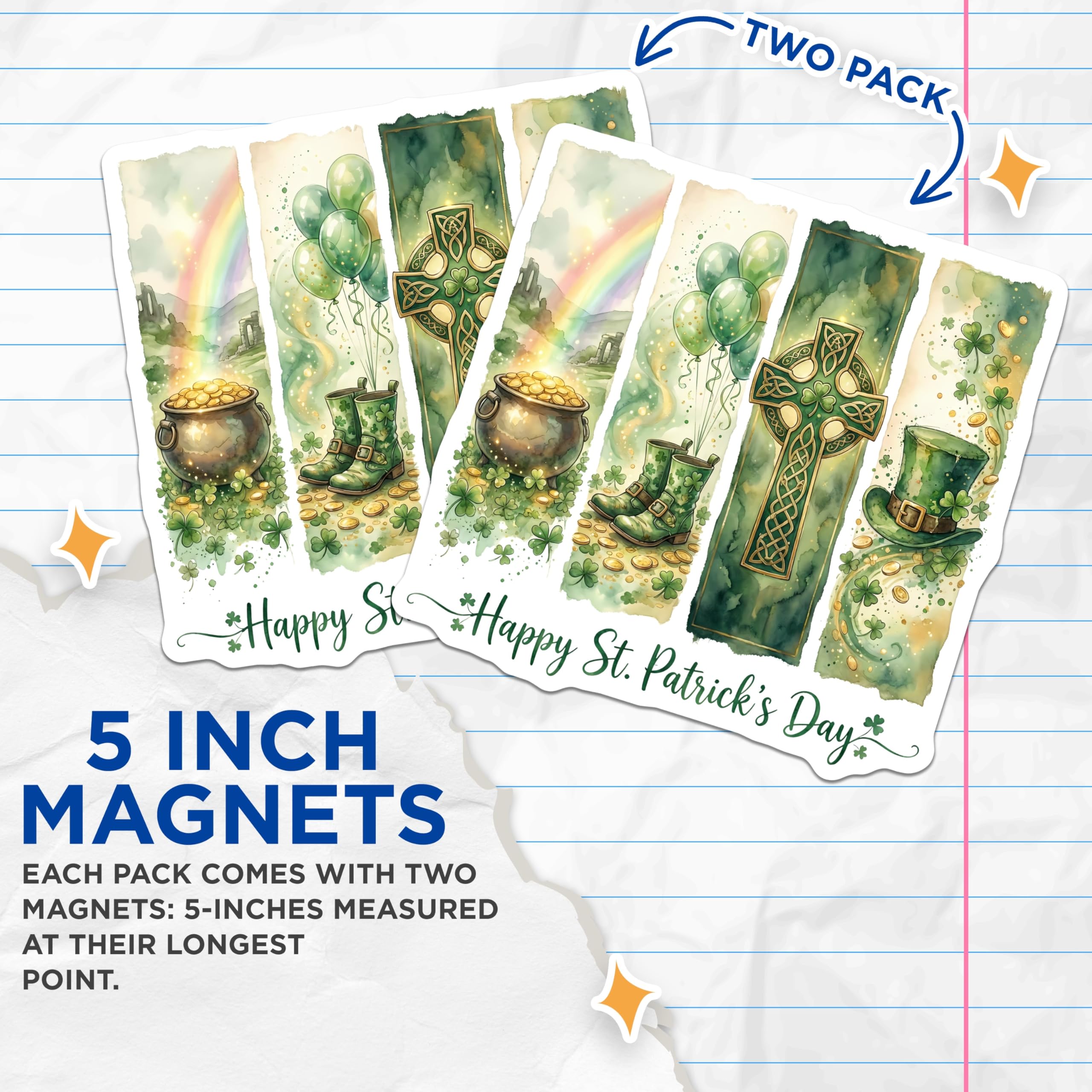 (2 Pack) St Patricks Day Magnets - Lucky Irish Decor - Saint Patty's Day Celebration - 5" On Longest Side - Premium Magnet - for Cars, Refrigerators, Toolboxes, Lockers - Made in USA - MAG15917