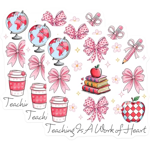 (3 Pack) Teaching is A Work of Heart Decals - Teacher Appreciation - School Supplies - 3 Inches On Longest Side - Easy Peel & Apply - Made in USA - 3MCS6416