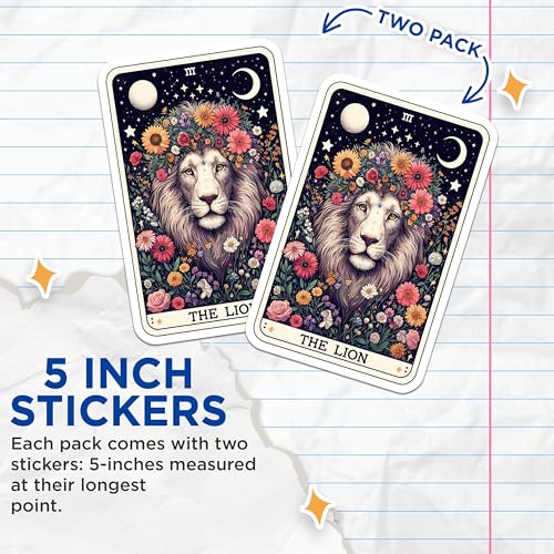 (2 Pack) Zodiac Lion Stickers - Astrology Floral Stickers - Leo Star Sign Stickers - Horoscope Art Stickers - 5" On Longest Side - Sticks to Smooth Flat Surfaces - Made in USA - BMCS5447
