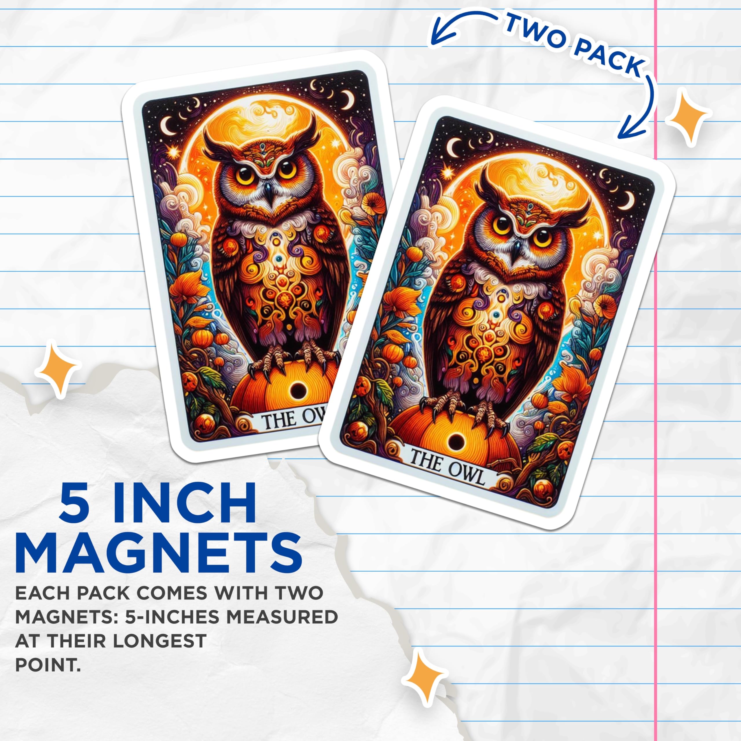 (2 Pack) Mystic Owl Magnets - Vibrant Celestial Art - Bohemian Fridge Decor - 5 Inches On Longest Side - Thick Durable Magnet - Made in USA - MAG22175