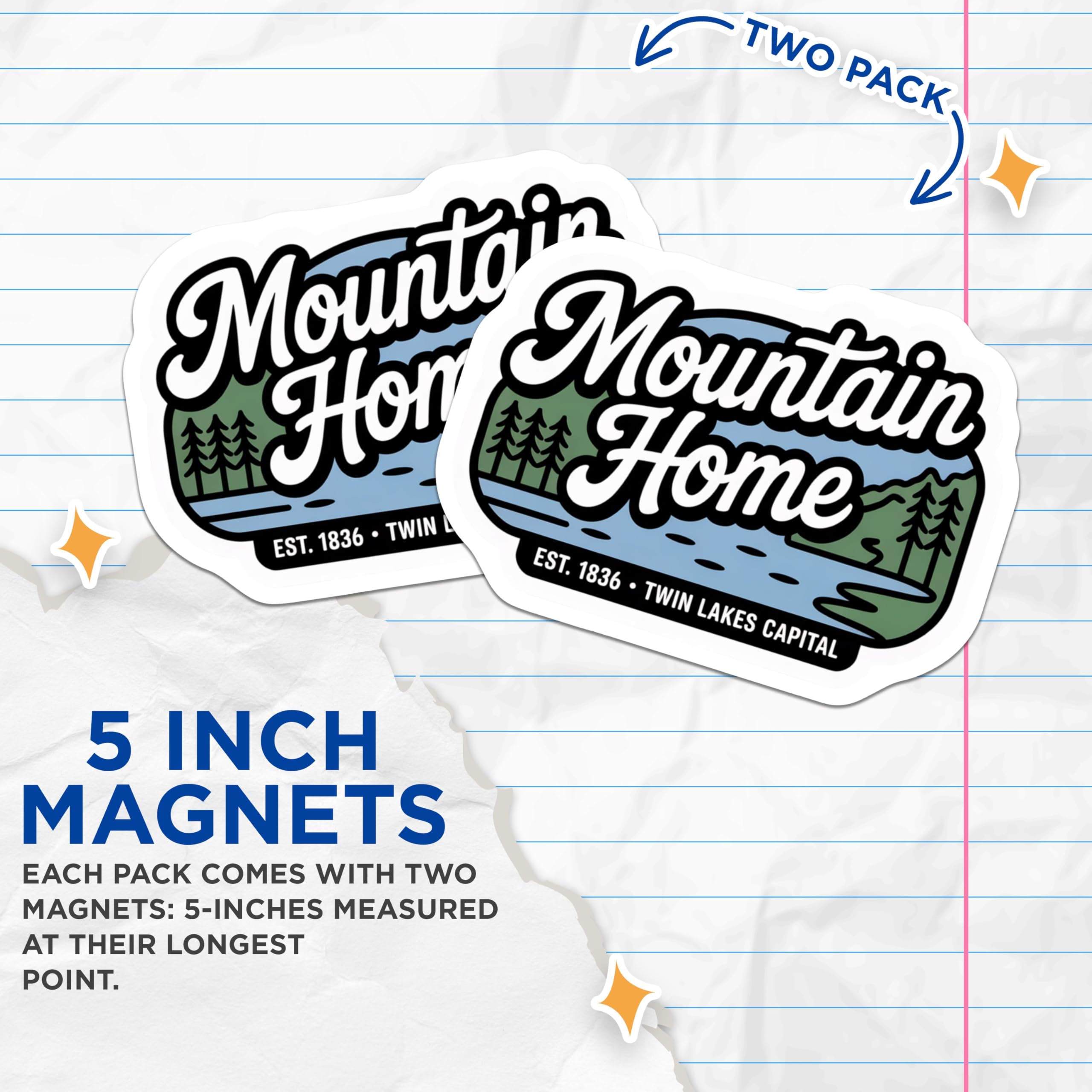 (2 Pack) Mountain Home Magnets - Twin Lakes Souvenir - Cabin Decor - 5" On Longest Side - Premium Magnet - for Cars, Refrigerators, Toolboxes, Lockers - Made in USA - MAG17328