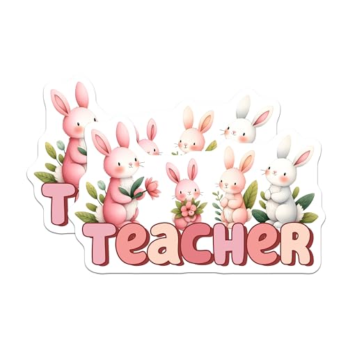 (2 Pack) Teacher Appreciation Magnets - Cute Bunny - Classroom Decor - 5" On Longest Side - for Cars, Fridges, Toolboxes - Made in USA - MAG8136