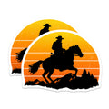 (2 Pack) Cowboy Horse Riding Magnets - Western Sunset Silhouette - Rustic Ranch Decor - Equestrian Style Art - 5 Inches On Longest Side - Thick Durable Magnet - Made in USA - MAG21421