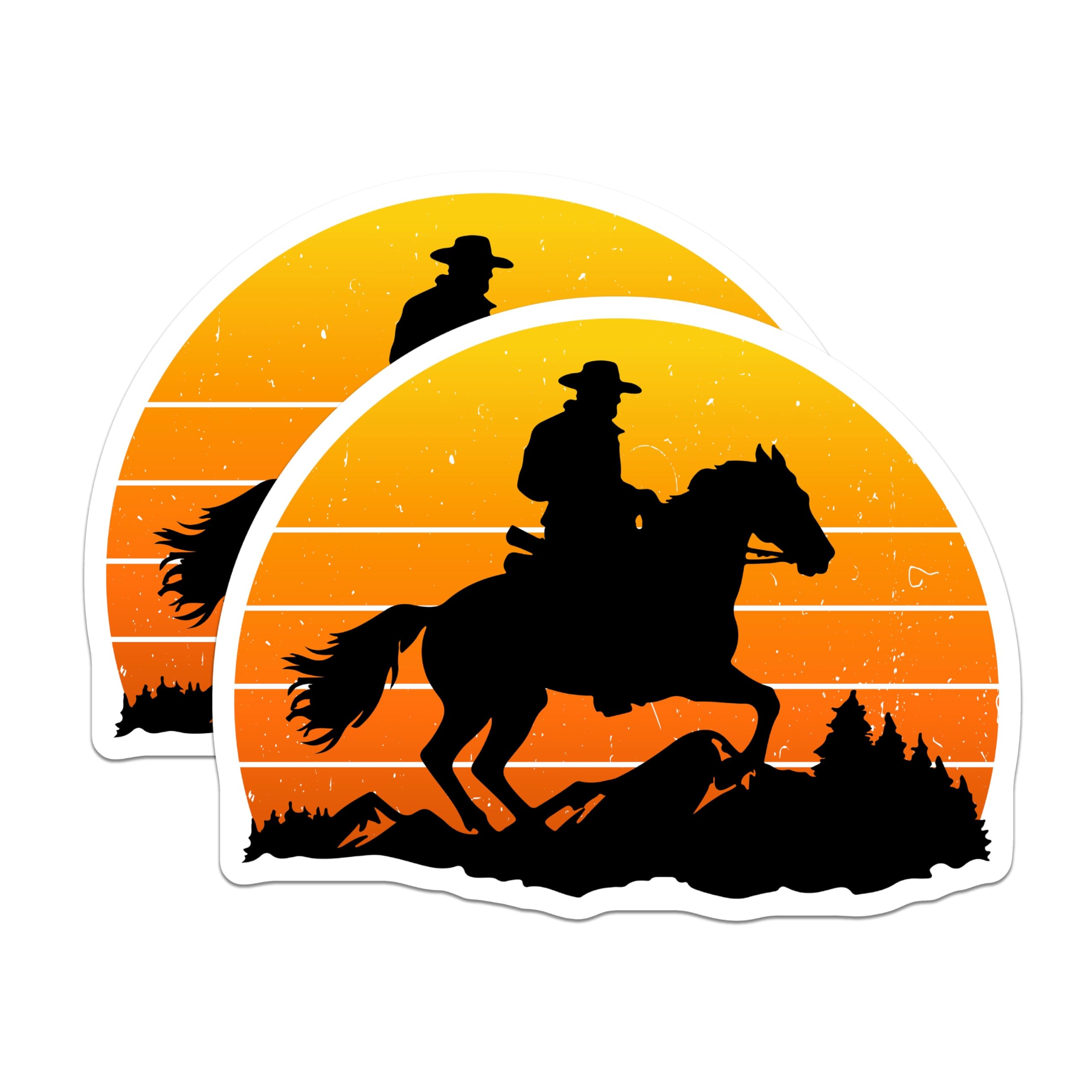 (2 Pack) Cowboy Horse Riding Magnets - Western Sunset Silhouette - Rustic Ranch Decor - Equestrian Style Art - 5 Inches On Longest Side - Thick Durable Magnet - Made in USA - MAG21421