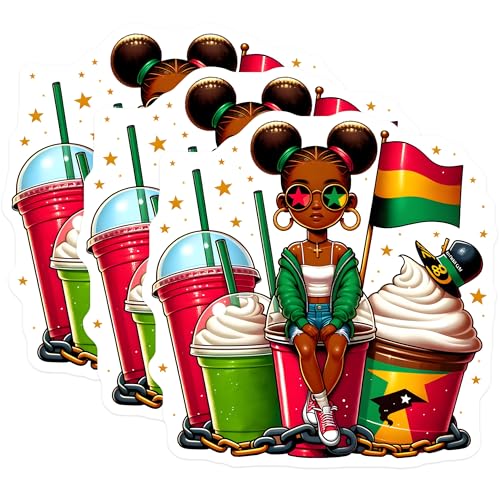 (3 Pack) Afro Girl Decals - Ghana Flag Stickers - Laptop Decals - 3 Inches On Longest Side - Easy Peel & Apply - Made in USA - 3MCS6118
