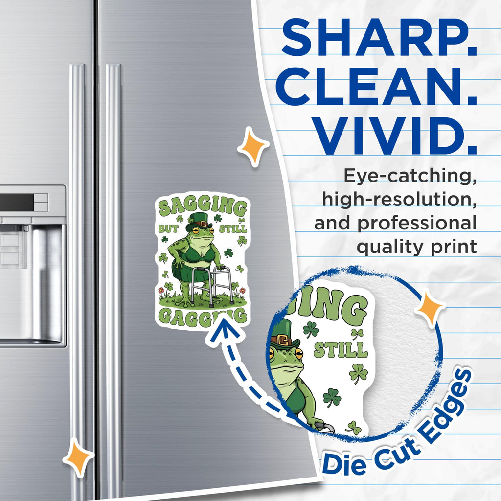 (2 Pack) Sagging Gagging Frog Magnets - St Patricks Day Humor - Funny Fridge Decor - 5" On Longest Side - Premium Magnet - for Cars, Refrigerators, Toolboxes, Lockers - Made in USA - MAG17016