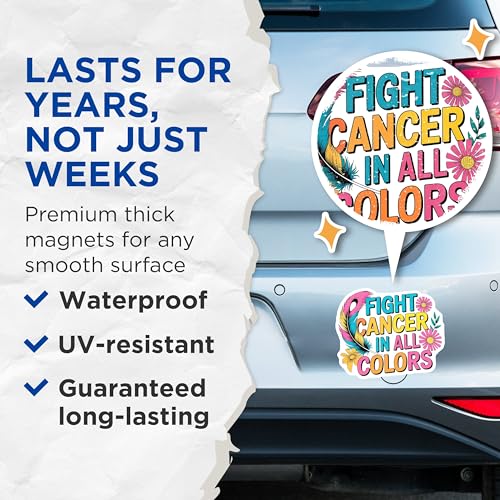(2 Pack) Fight Cancer in Magnets Magnets - Inspirational Strength Magnet - Cancer Awareness Magnet - 5" On Longest Side - Made in USA - Sticks to Refrigerators & Metal Surfaces - MAG8749