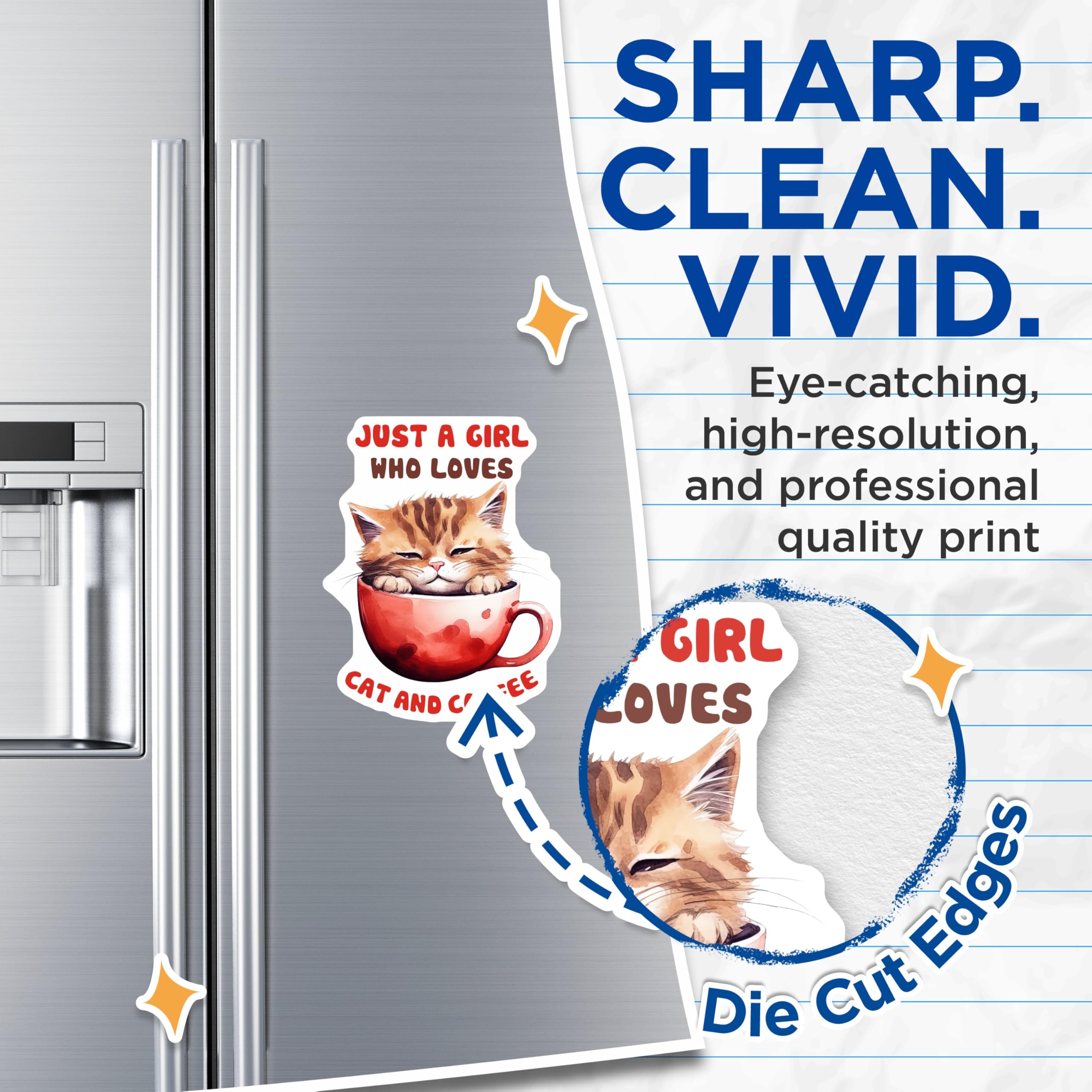 (2 Pack) Cat and Coffee Magnets - Cute Kitten Art - Refrigerator Magnets - 5" On Longest Side - Premium Magnet - for Cars, Refrigerators, Toolboxes, Lockers - Made in USA - MAG14635