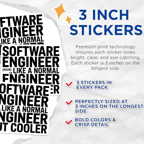 (3 Pack) Software Engineer Decals - Coder - Computer Programmer - Laptop Decals - Funny Engineer Gift - 3 Inches On Longest Side - Easy Peel & Apply - Made in USA - 3MCS4081