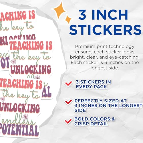 (3 Pack) Teaching is Key Decals - Teacher Appreciation - Educator Decal - 3 Inches On Longest Side - Easy Peel & Apply - Made in USA - 3MCS7566