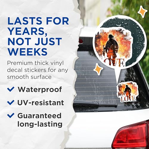 (2 Pack) Firefighter Love Stickers - Firefighter Appreciation - Firefighter Art - Inspirational Firefighter Gift Stickers - 5" On Longest Side - Sticks to Smooth Flat Surfaces - Made in USA - BMCS6395