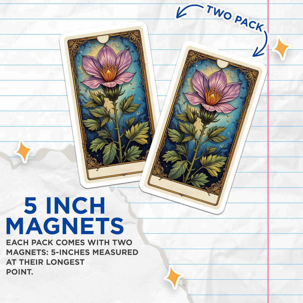 (2 Pack) Ornate Floral Magnets - Mystical Thistle Bloom - Art Nouveau Decor Accent - 5 Inches On Longest Side - Thick Durable Magnet - Made in USA - MAG20389