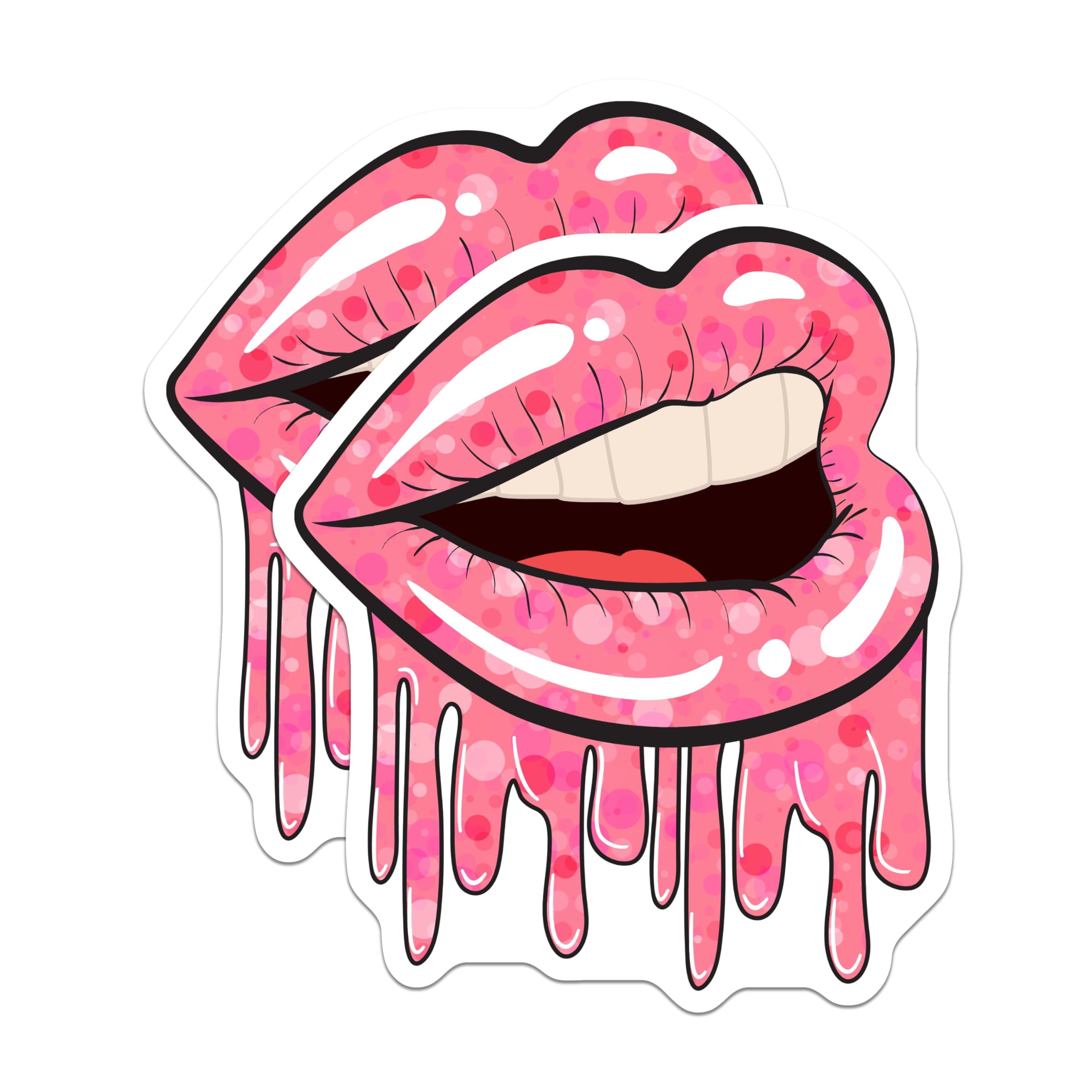 (2 Pack) Dripping Pink Lips Magnets - Pop Art Bubble Aesthetic - Trendy Refrigerator Locker Decor - Funky Kitchen Accent - 5 Inches On Longest Side - Thick Durable Magnet - Made in USA - MAG21345