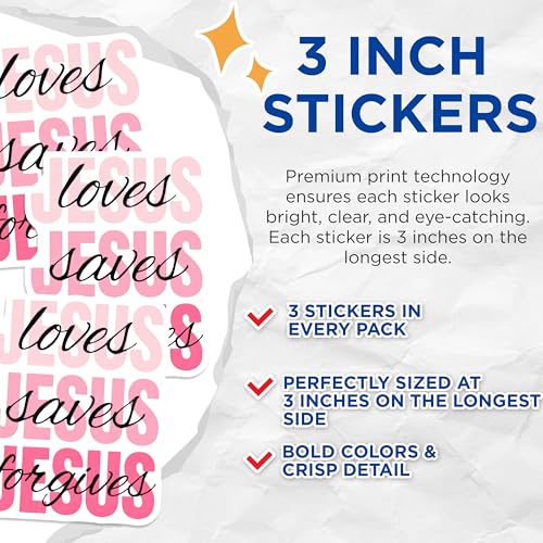(3 Pack) Jesus Loves Decals - Religious Decal - Christian Decal - 3 Inches On Longest Side - Easy Peel & Apply - Made in USA - 3MCS7689