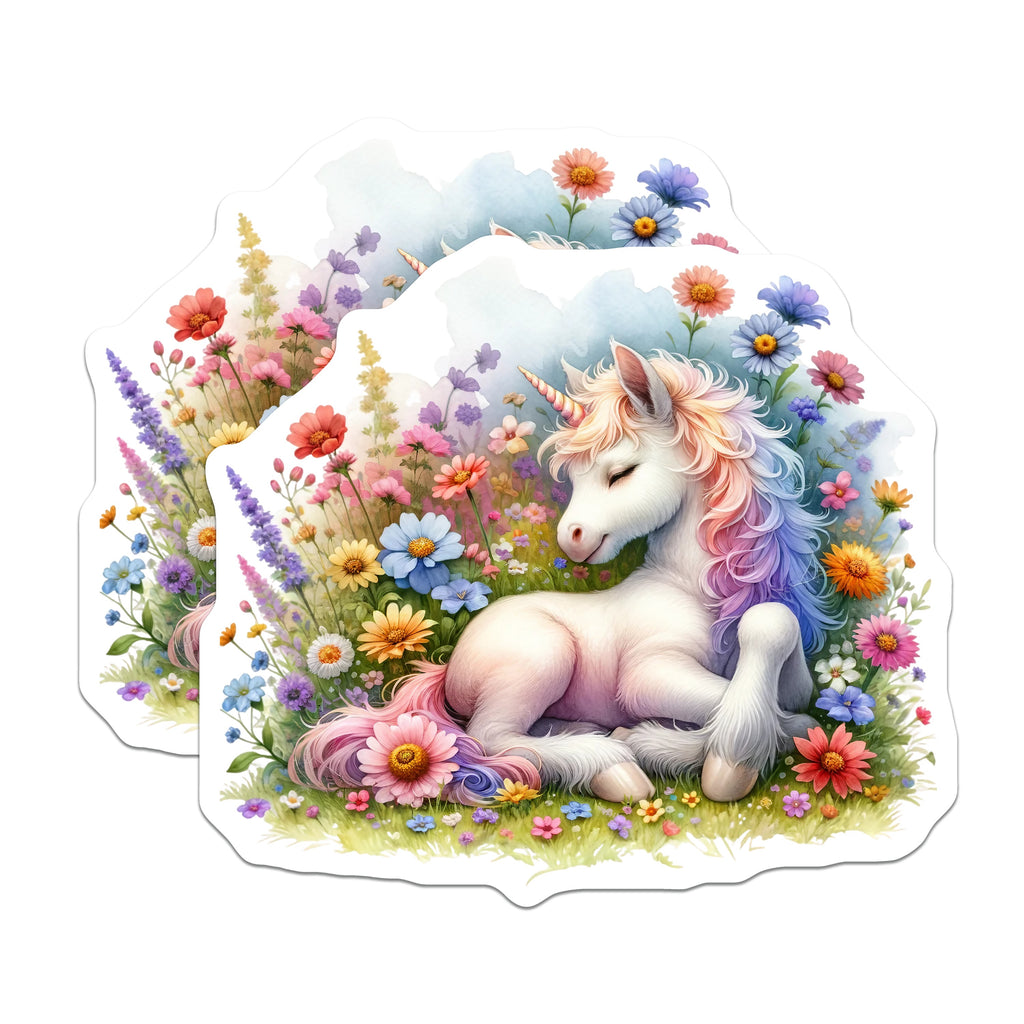 (2 Pack) Sleeping Unicorn Magnets - Rainbow Mane - Floral Fantasy - Whimsical Dream Decor for Kids Room - 5 Inches On Longest Side - Thick Durable Magnet - Made in USA - MAG38591