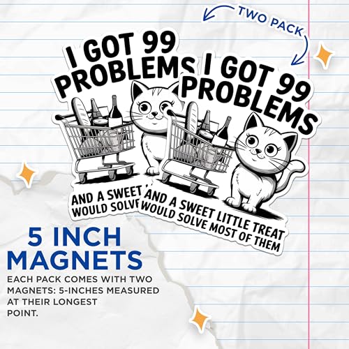 (2 Pack) Funny Cat Quotes Magnets - Grocery Shopping Cat Magnets - Comedy Pet Magnets- 5" On Longest Side - for Fridges, Toolboxes, Cars - Made in USA - MAG2887