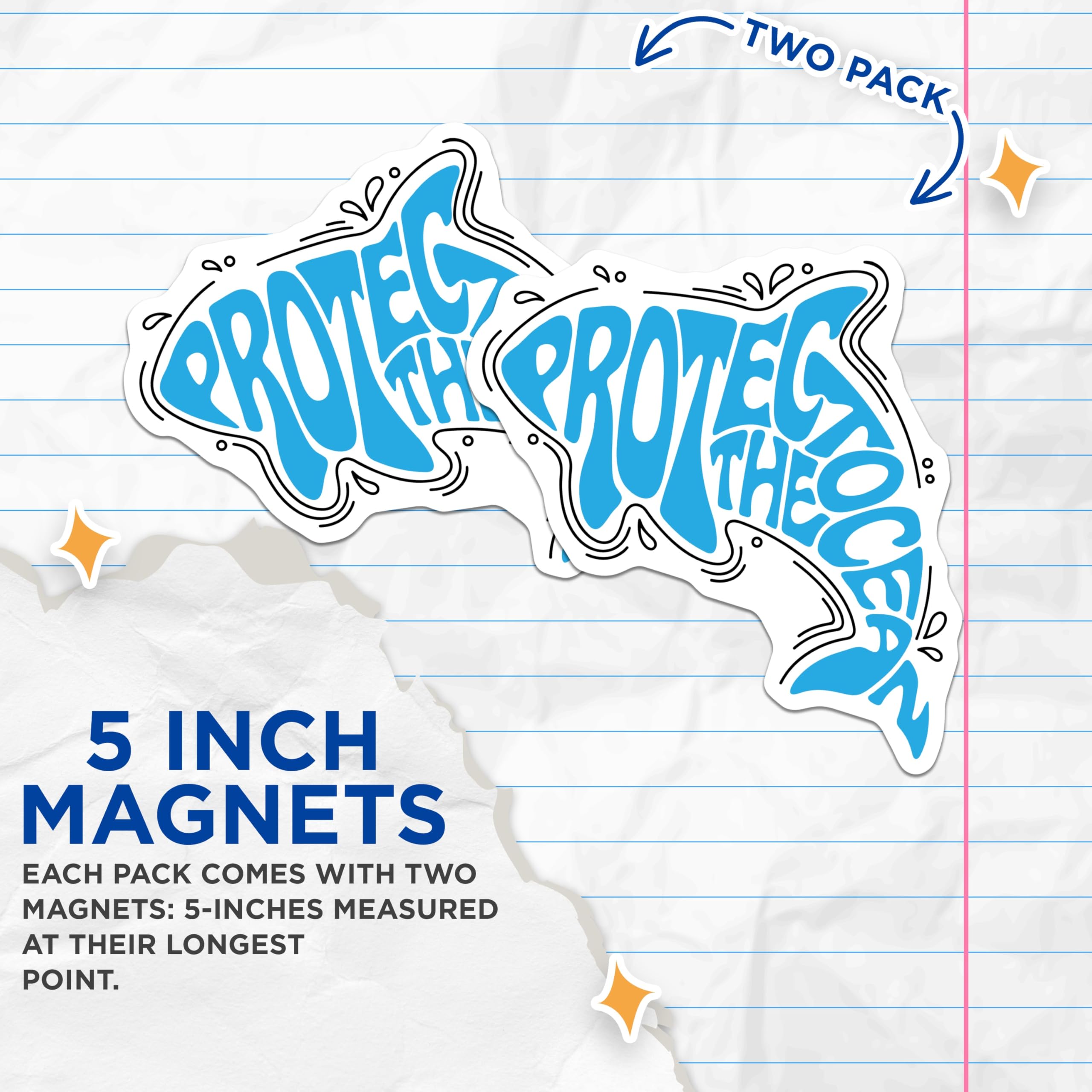 (2 Pack) Protect The Ocean Magnets - Ocean Lover Decor - Save The Ocean Illustration - 5" On Longest Side - Premium Magnet - for Cars, Refrigerators, Toolboxes, Lockers - Made in USA - MAG17287