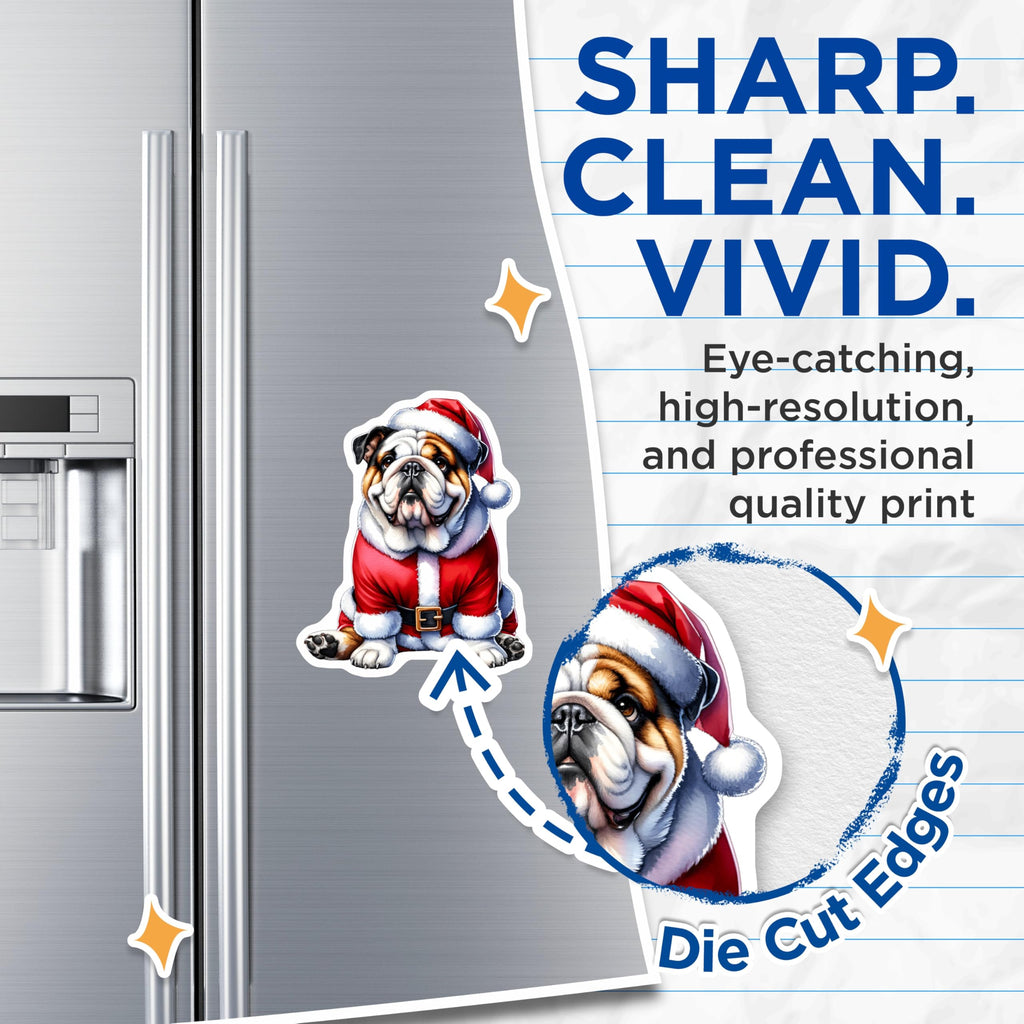 (2 Pack) Bulldog Christmas Magnets - Santa Dog Holiday - Cute Pet Lover Fridge Art - 5 Inches On Longest Side - Thick Durable Magnet - Made in USA - MAG26153