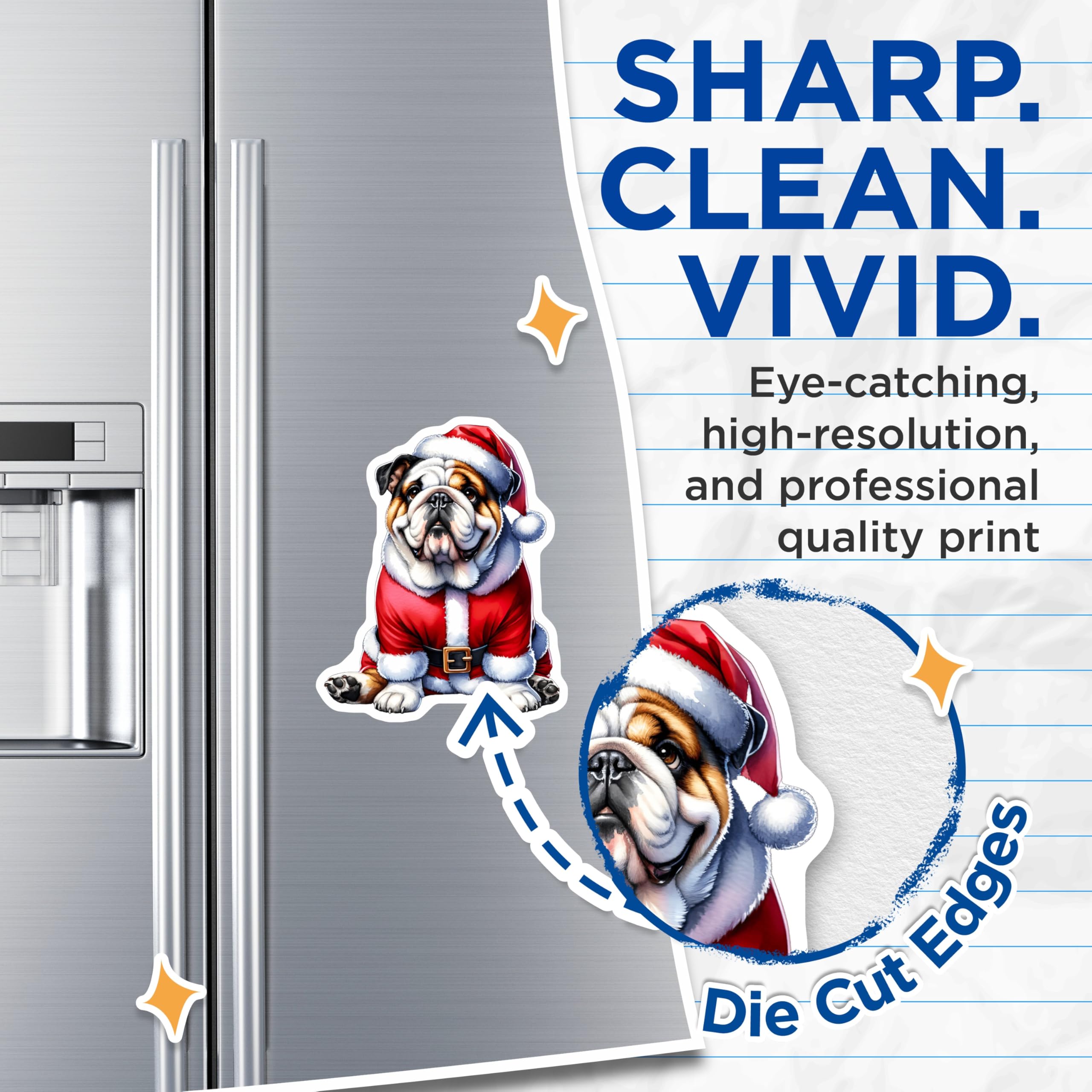 (2 Pack) Bulldog Christmas Magnets - Santa Dog Holiday - Cute Pet Lover Fridge Art - 5 Inches On Longest Side - Thick Durable Magnet - Made in USA - MAG26153