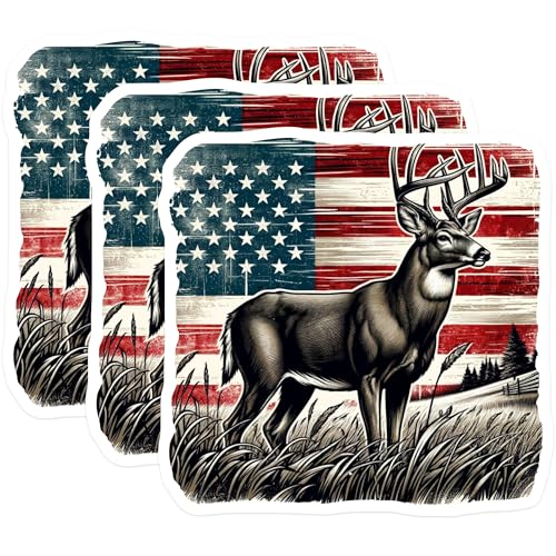 (3 Pack) Patriotic Deer Decals - American Flag - Laptop Decal - 3 Inches On Longest Side - Easy Peel & Apply - Made in USA - 3MCS4672