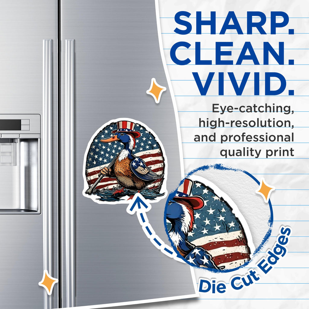 (2 Pack) Patriotic Duck Magnets - Uncle Sam Americana Decor - Fourth of July Fridge Art - 5 Inches On Longest Side - Thick Durable Magnet - Made in USA - MAG21834
