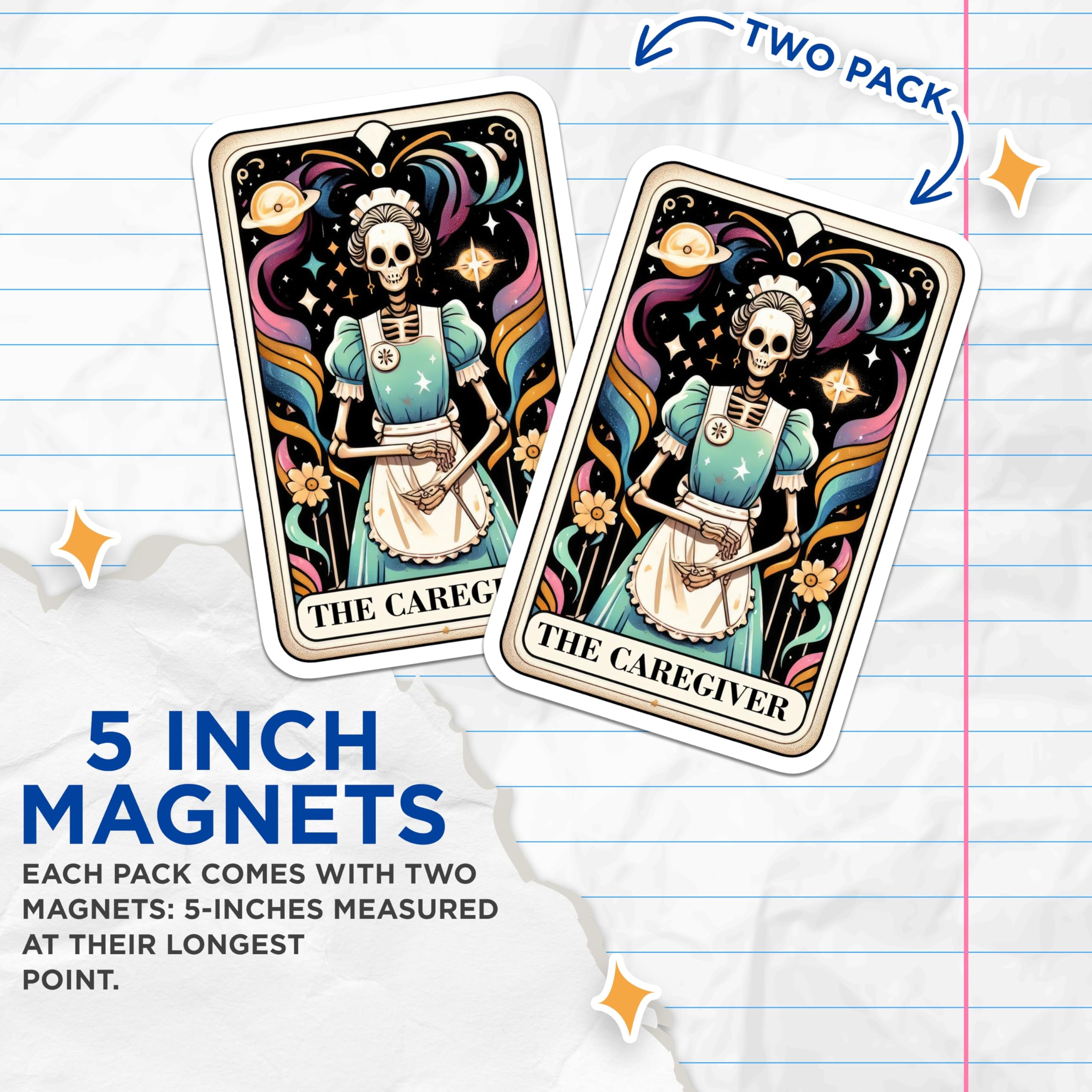 (2 Pack) The Caregiver Skeleton Tarot Card Magnets - Mystical Maid Celestial Art - Gothic Kitchen Aesthetic Fridge Decor - 5 Inches On Longest Side - Thick Durable Magnet - Made in USA - MAG21899