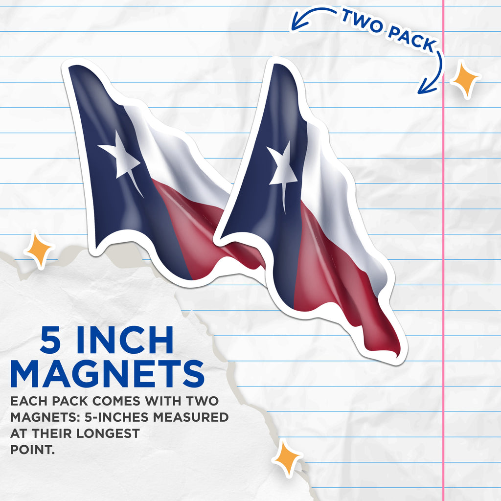 (2 Pack) Texas Flag Magnets - Lone Star State Pride - Patriotic Home Refrigerator Display - Texan Souvenir - 5 Inches On Longest Side - Thick Durable Magnet - Made in USA - MAG36830