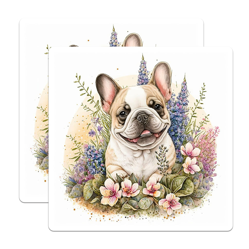 (2 Pack) French Bulldog Stickers - Cute Dog Stickers - Floral Stickers- 5" On Longest Side - Sticks to Smooth Flat Surfaces - Made in USA - BMCS16093
