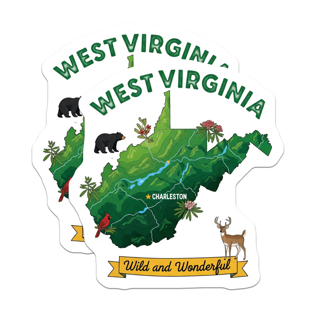 (2 Pack) West Virginia Map Magnets - Wild and Wonderful State - WV Souvenir - 5" On Longest Side - Premium Magnet - for Cars, Refrigerators, Toolboxes, Lockers - Made in USA - MAG18876