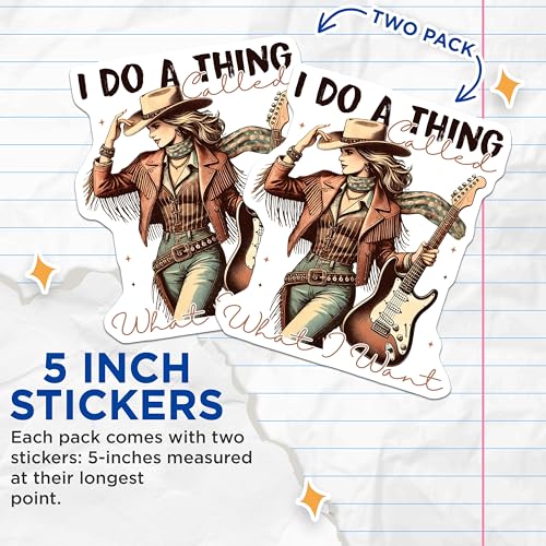 (2 Pack) Cowgirl Music Stickers - Western Guitar Art - Inspirational Quote Decals - 5" On Longest Side - Sticks to Smooth Flat Surfaces - Made in USA - BMCS7070