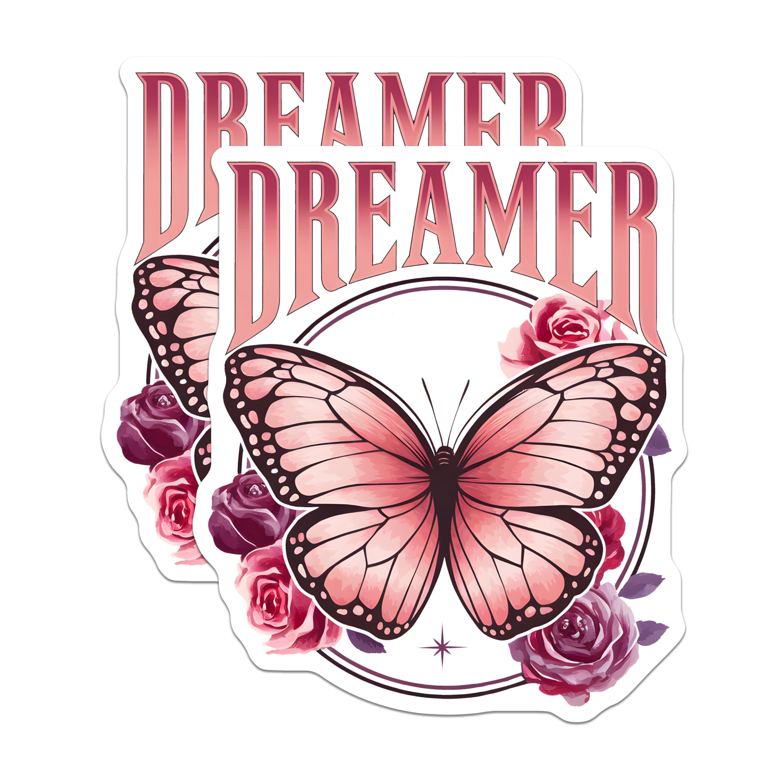(2 Pack) Dreamer Butterfly Magnets - Floral Rose Decor - Inspirational Pink Art Magnets - 5" On Longest Side - Premium Magnet - for Cars, Refrigerators, Toolboxes, Lockers - Made in USA - MAG17646