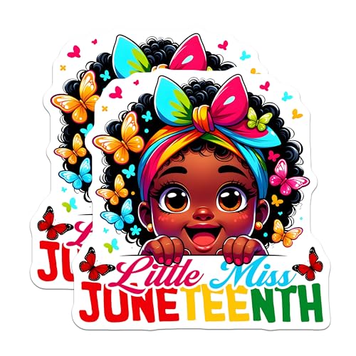 (2 Pack) Little Miss Juneteenth Stickers - Holiday Celebration - Kid-Friendly Art - 5" On Longest Side - Sticks to Smooth Flat Surfaces - Made in USA - BMCS7363