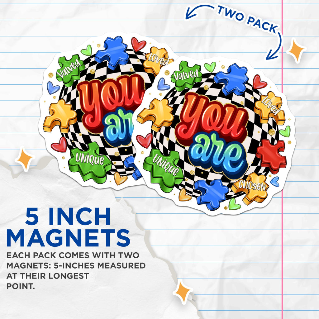 (2 Pack) Affirmation Magnets - Positive You are Valued Loved Unique Chosen - Mental Health Decor Fridge Locker - 5 Inches On Longest Side - Thick Durable Magnet - Made in USA - MAG29142