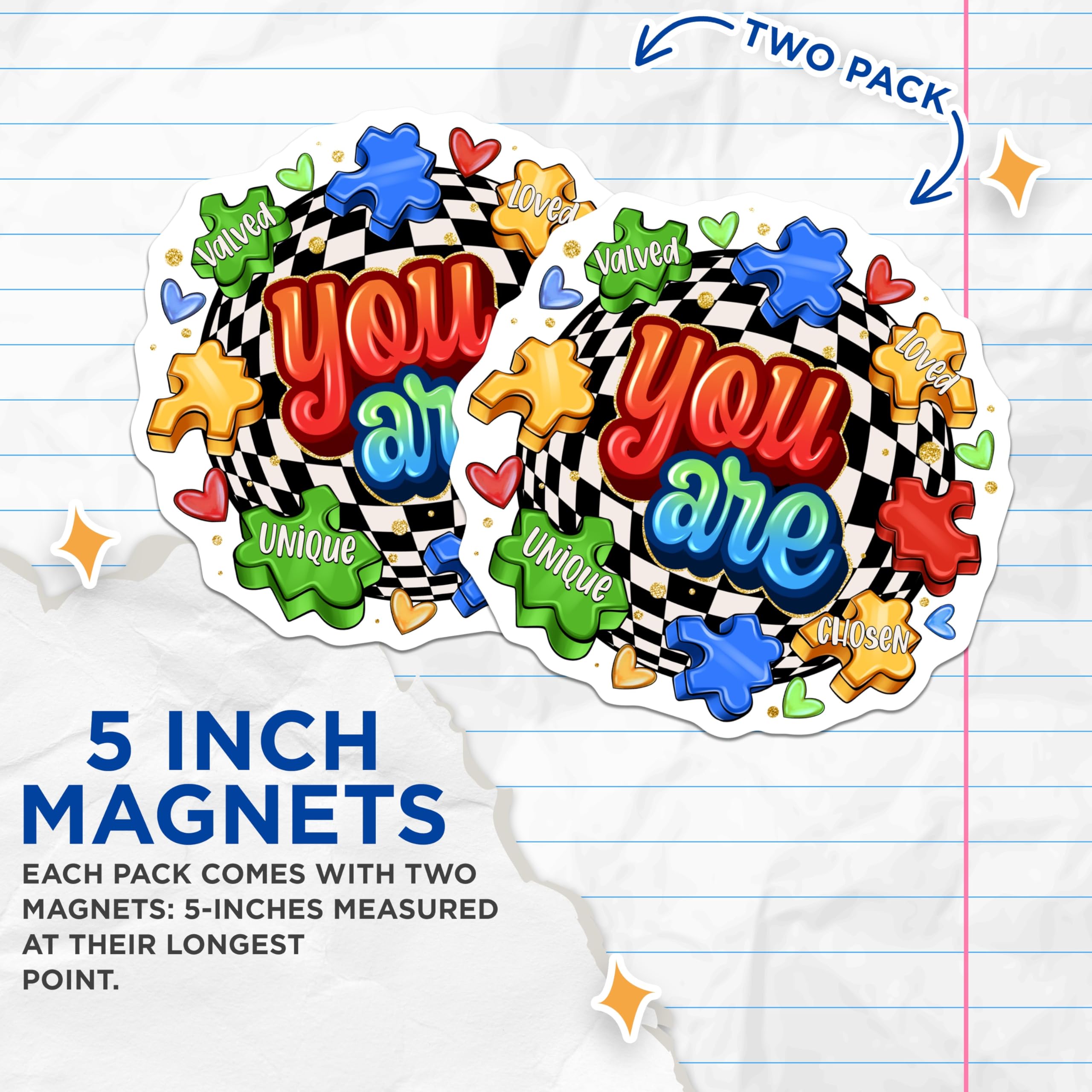 (2 Pack) Affirmation Magnets - Positive You are Valued Loved Unique Chosen - Mental Health Decor Fridge Locker - 5 Inches On Longest Side - Thick Durable Magnet - Made in USA - MAG29142