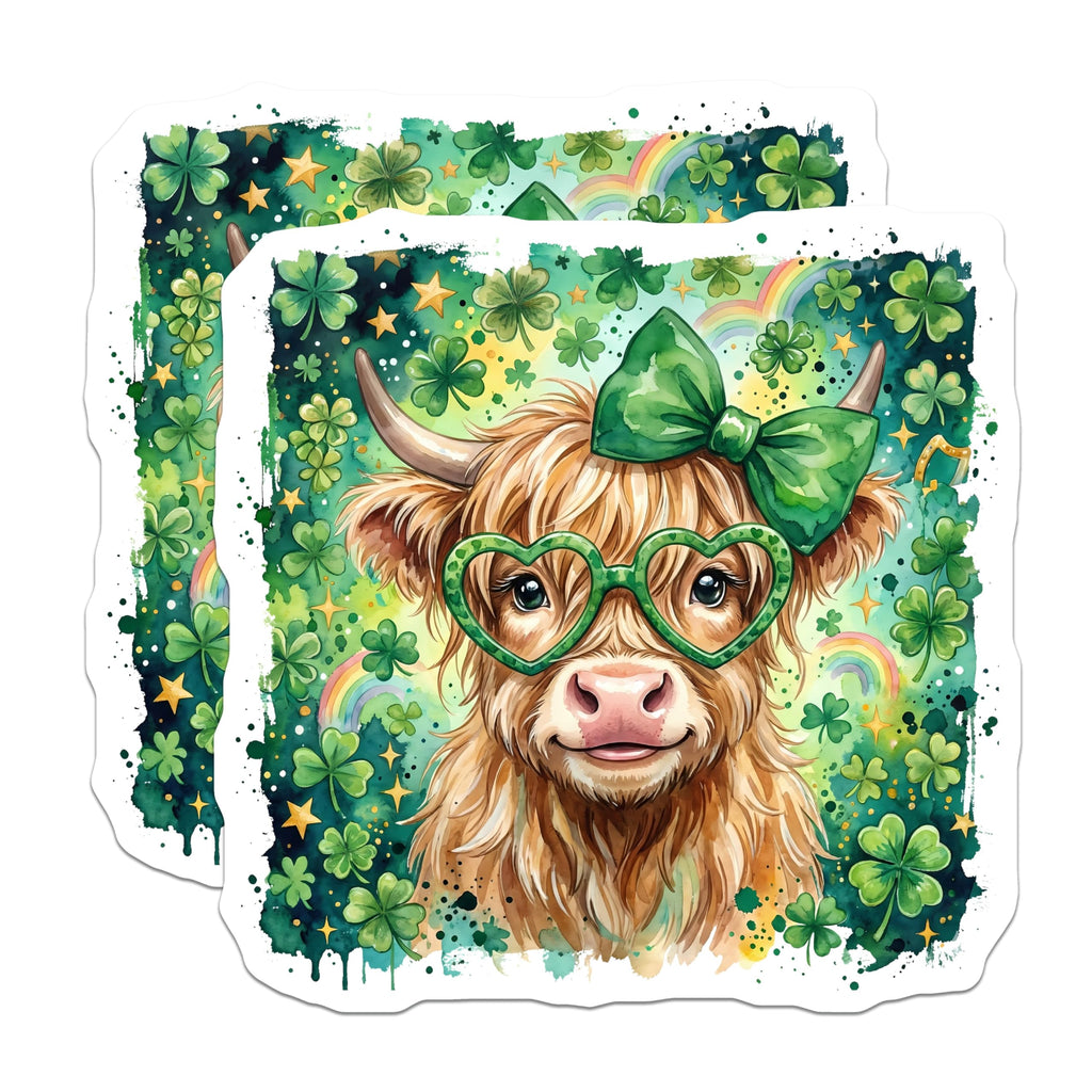 (2 Pack) St Patricks Day Cow Magnets - Irish Highland Cattle - Clover Magnets - 5" On Longest Side - Premium Magnet - for Cars, Refrigerators, Toolboxes, Lockers - Made in USA - MAG16175