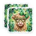(2 Pack) St Patricks Day Cow Magnets - Irish Highland Cattle - Clover Magnets - 5" On Longest Side - Premium Magnet - for Cars, Refrigerators, Toolboxes, Lockers - Made in USA - MAG16175