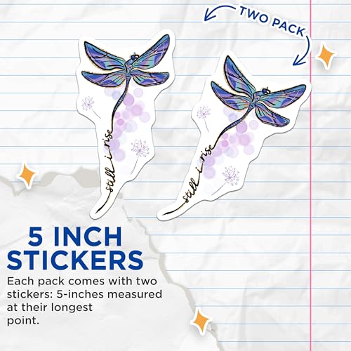 (2 Pack) Dragonfly Quote Stickers - Inspirational Stickers - Nature Art Stickers Watercolor - 5" On Longest Side - Sticks to Smooth Flat Surfaces - Made in USA - BMCS4192