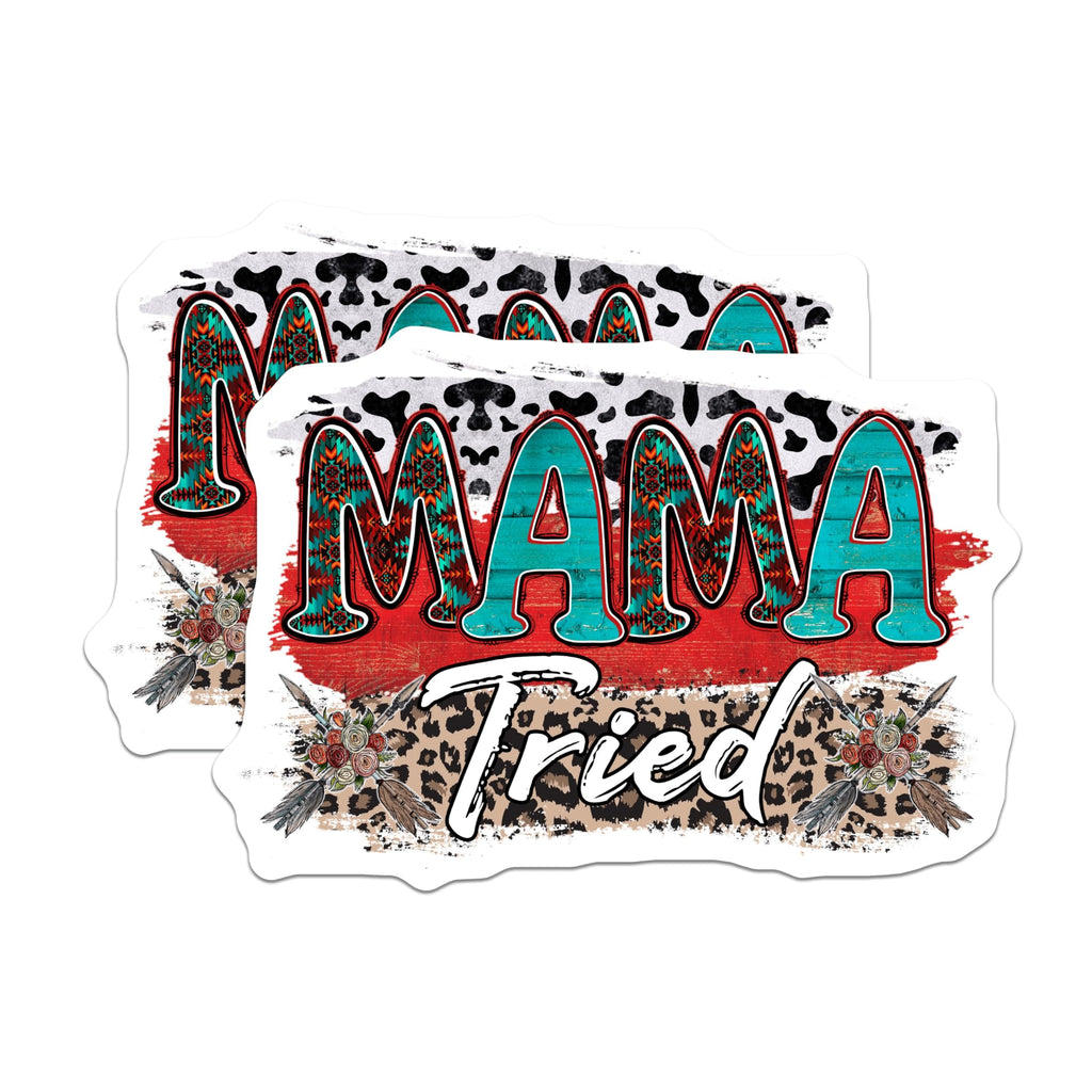 (2 Pack) Mama Tried Magnets - Western Boho Cow Print - Leopard Southern Decor Fridge Magnets - 5 Inches On Longest Side - Thick Durable Magnet - Made in USA - MAG29078