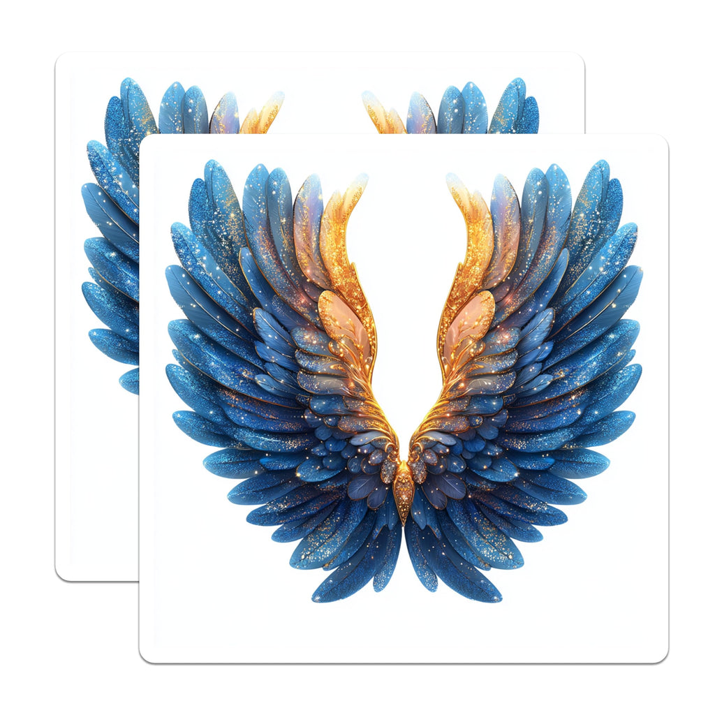 (2 Pack) Celestial Angel Wings Magnets - Blue Gold Fantasy Decor - Ethereal Art Refrigerator Magnets - 5 Inches On Longest Side - Thick Durable Magnet - Made in USA - MAG27209