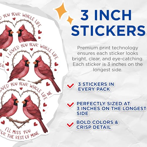 (3 Pack) Cardinal Bird Decals - Memorial Stickers - Loved Ones Remembrance - 3 Inches On Longest Side - Easy Peel & Apply - Made in USA - 3MCS7661