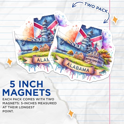 (2 Pack) Alabama Ship Magnets - State Home - Historical Art - 5" On Longest Side - for Cars, Fridges, Toolboxes - Made in USA - MAG6737