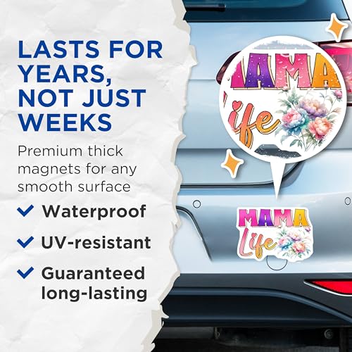 (2 Pack) Mama Life Magnets - Floral Design - 5" On Longest Side - for Cars, Fridges, Toolboxes - Made in USA - MAG8183