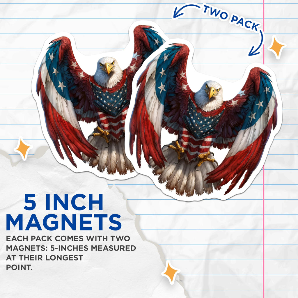 (2 Pack) American Eagle Magnets - Patriotic USA Flag Decor - Freedom Symbol Fridge Art - 5 Inches On Longest Side - Thick Durable Magnet - Made in USA - MAG22684