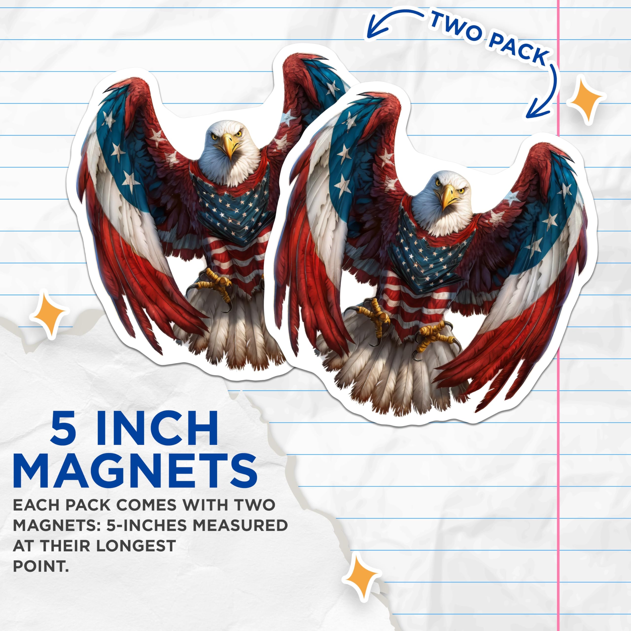 (2 Pack) American Eagle Magnets - Patriotic USA Flag Decor - Freedom Symbol Fridge Art - 5 Inches On Longest Side - Thick Durable Magnet - Made in USA - MAG22684