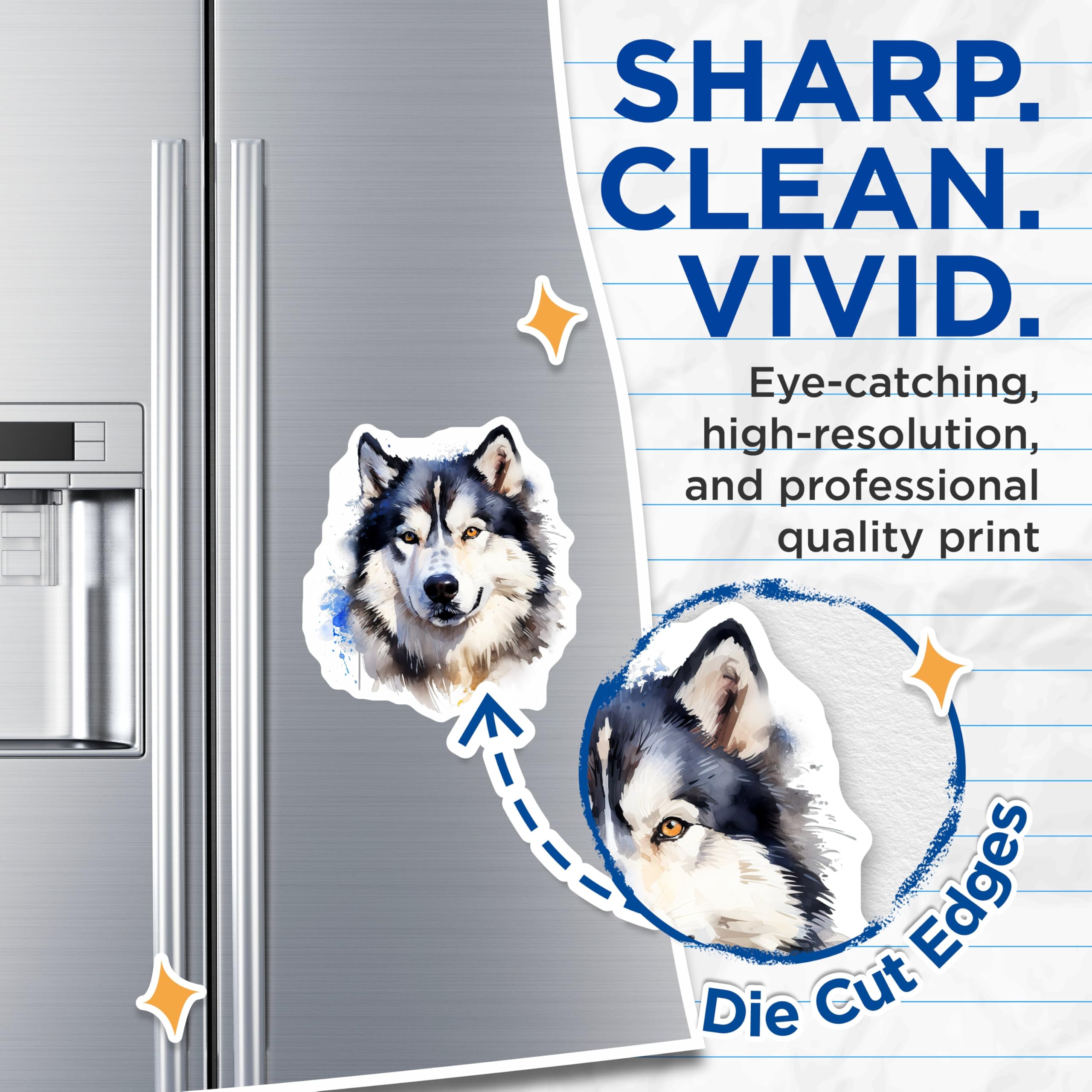 (2 Pack) Siberian Husky Magnets - Watercolor Dog Art - Animal Lover Kitchen Decor - 5 Inches On Longest Side - Thick Durable Magnet - Made in USA - MAG26179