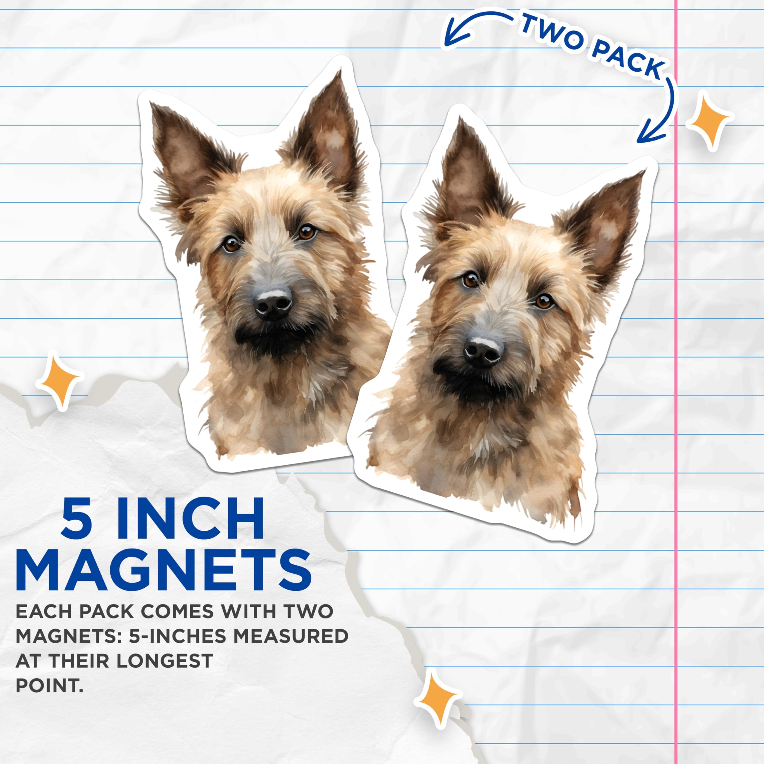 (2 Pack) Watercolor Dog Magnets - Scruffy Dog Artwork - Animal Lover Display - 5 Inches On Longest Side - Thick Durable Magnet - Made in USA - MAG29650