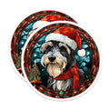 (2 Pack) Christmas Schnauzer Magnets - Stained Glass Dog - Holiday Pet Magnets - 5 Inches On Longest Side - Thick Durable Magnet - Made in USA - MAG30423