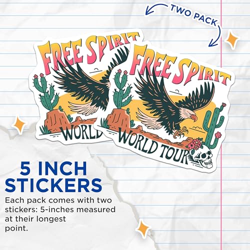 (2 Pack) Eagle Stickers - Free Spirit - World Tour Decal - 5" On Longest Side - Sticks to Smooth Flat Surfaces - Made in USA - BMCS9630