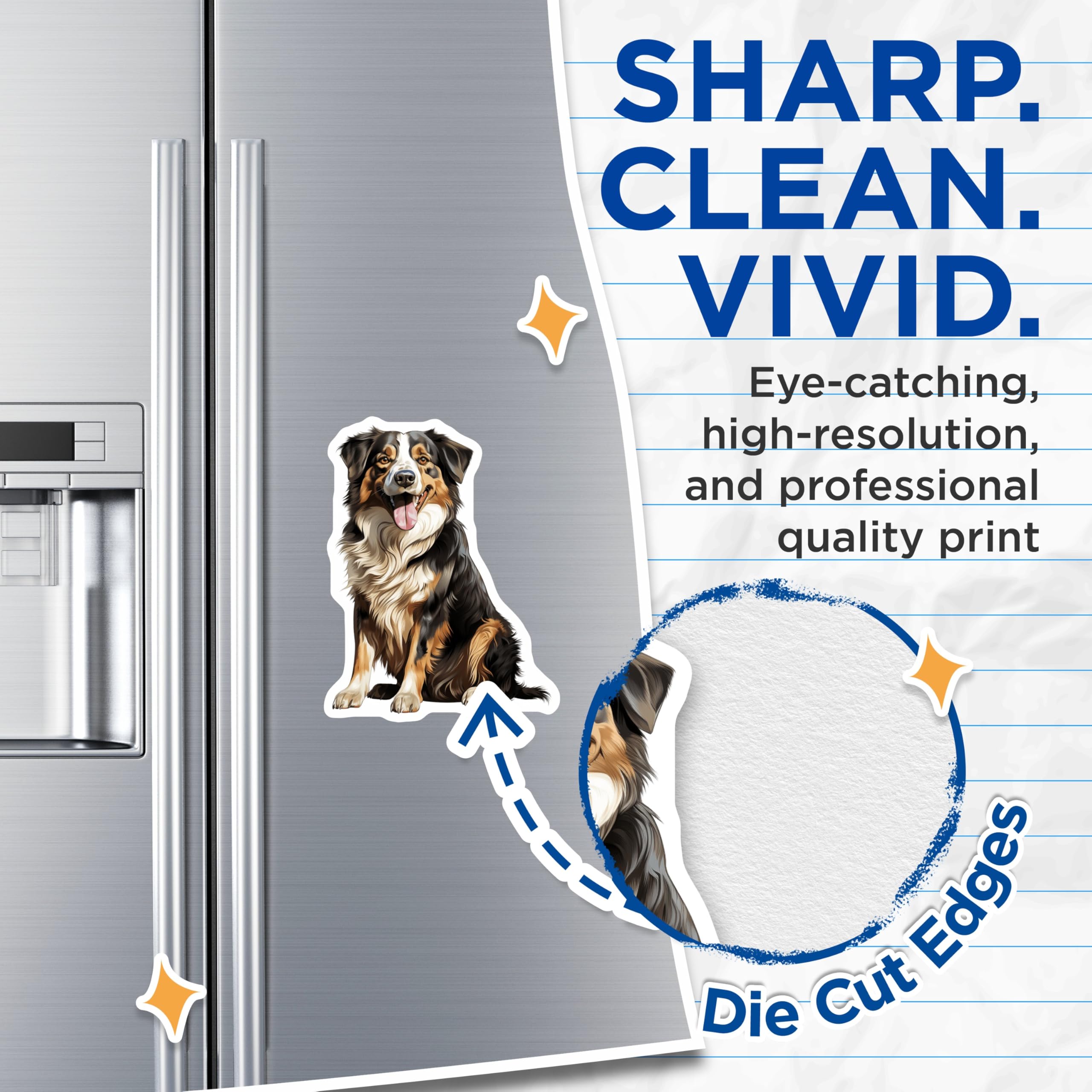 (2 Pack) Australian Shepherd Magnets - Dog Lover Accessories - Pet Memorial Refrigerator Decor - 5 Inches On Longest Side - Thick Durable Magnet - Made in USA - MAG29014