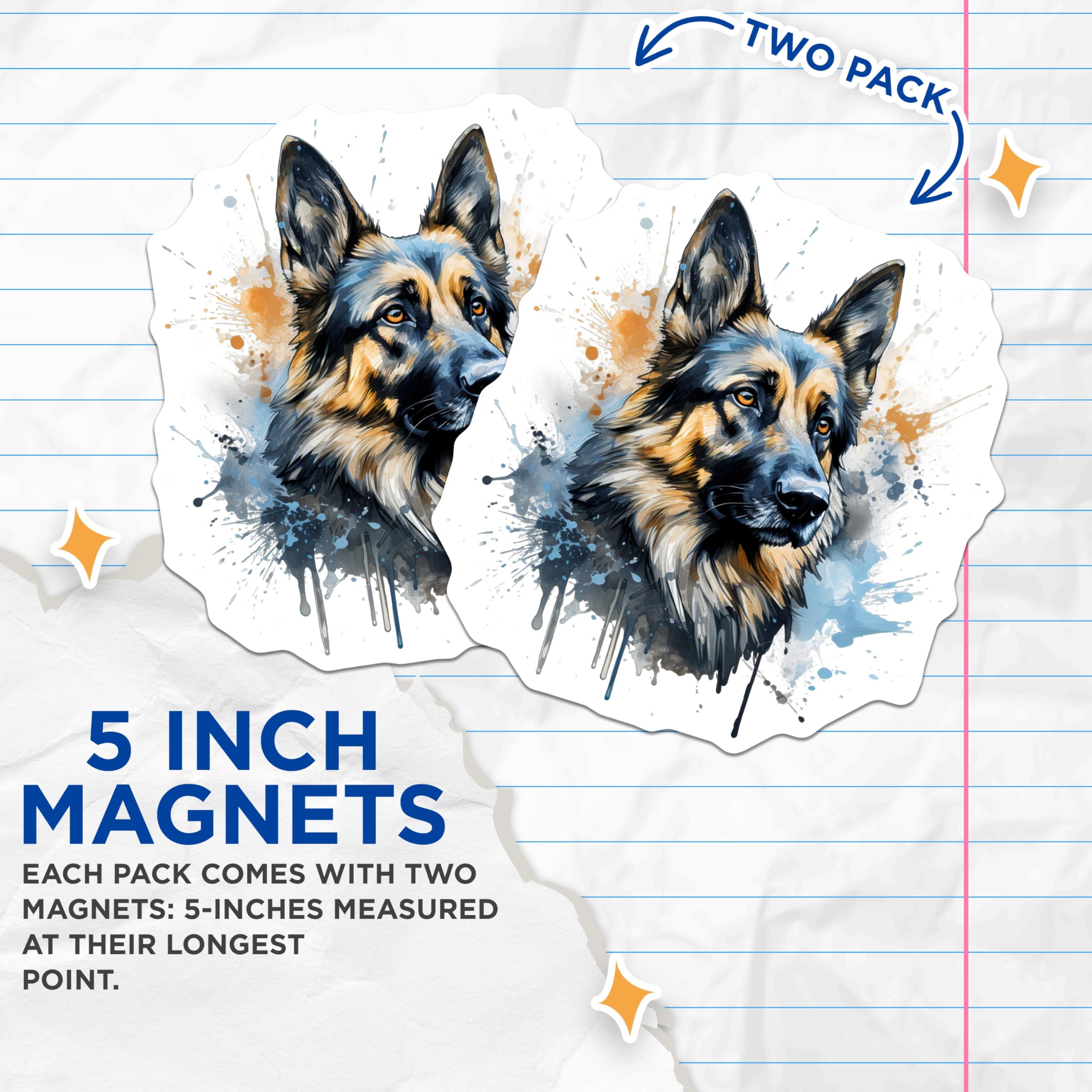 (2 Pack) German Shepherd Magnets - Watercolor Dog Art - Pet Lover Decor - 5 Inches On Longest Side - Thick Durable Magnet - Made in USA - MAG26477